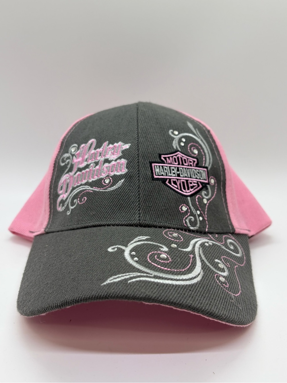 Harley-Davidson Pink & Black Embroidered Adjustable Baseball Cap - NOS